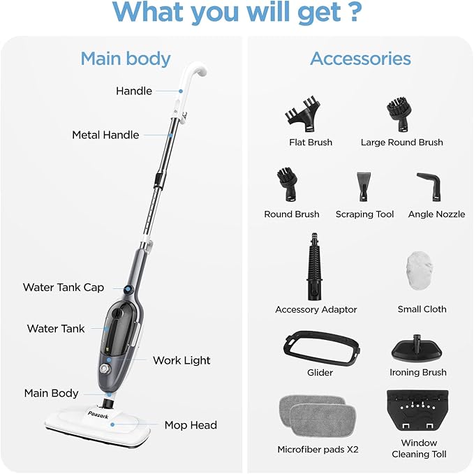 Steam Mop - All-in-one Powerful Handheld Steam Cleaner Detachable Handheld Steam Cleaner for Home,MultiPurpose Steamer for Hardwood Floors,Clothes,Windows,Tiles,Carpet, Whole Home Use