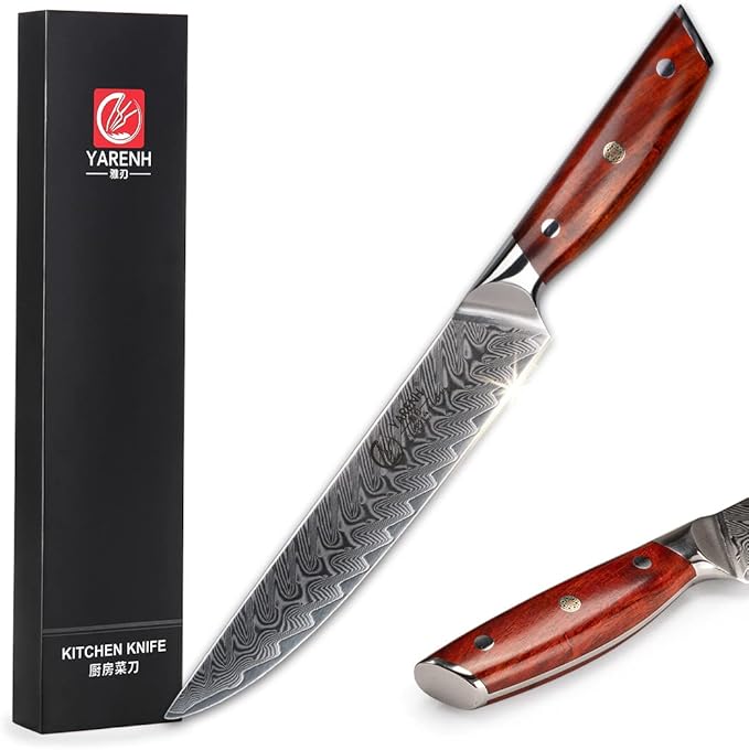 YARENH Slicing Knife 8 Inch - Damascus Chef Knife,67-Layer Steel,Ultra-Sharp Blade, Durable Edge, Rust-Resistant, Ergonomic Sandalwood Handle,Sharp Sashimi Knife