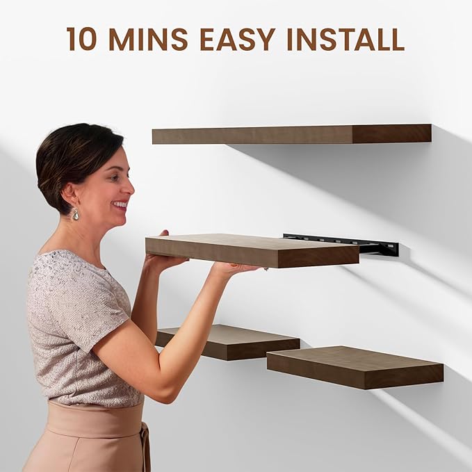 Heimlove Floating Shelves for Wall,2 Packs 16 inches Natural Pine Solid Wood Bathroom Shelf Over Toilet Decor and Storage 8 inches Deep for Kitchen Bedroom Office & Living Room Wall Decor