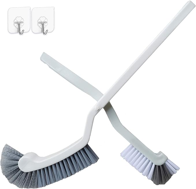 Bathroom Brushes Kitchen Cleaning Brush Set Toilet Bowl Brush Scrub Brush Home Cleaner Floor Stiff Bristles with Adhesive Hooks Plastic Handle Durable 13.5-Inch Deep Cleaning
