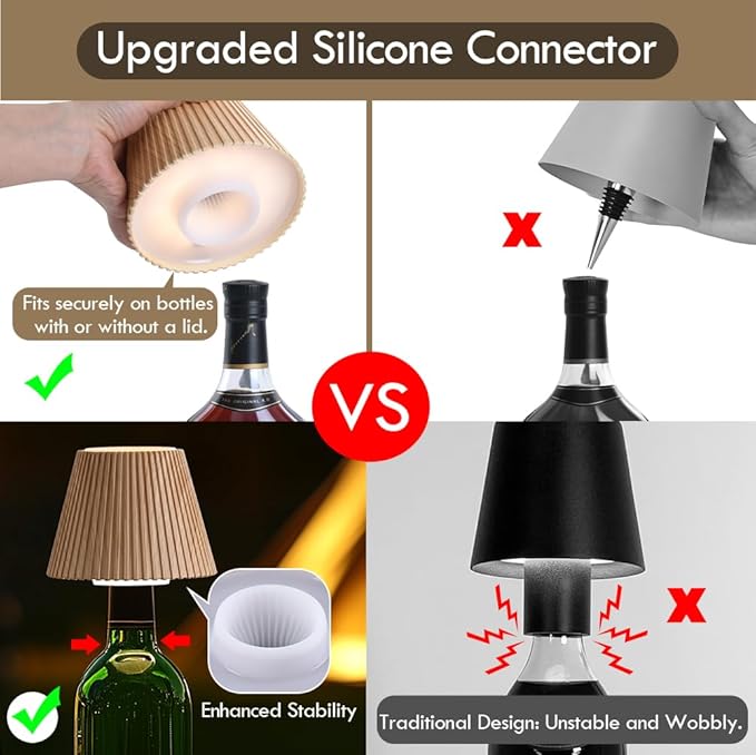 WILIT Wireless Lamp Shades for Table Lamps, 3-Level Brightness Wine Bottles Lamp, Cute Desk Lamps for Bar Decor with RGB Lights for Room, Rechargeable Light, Modern Decorative Lamp, Gifts for Women