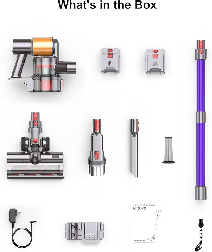 Cordless Vacuum Cleaner, 2 Batteries 120 Mins Runtime 45Kpa 550W, Stick Vacuum with Anti-Tangle Design, Self-Standing, Vacuum Cleaners for Home, Hardwood Floor, Carpet, Pet Hair