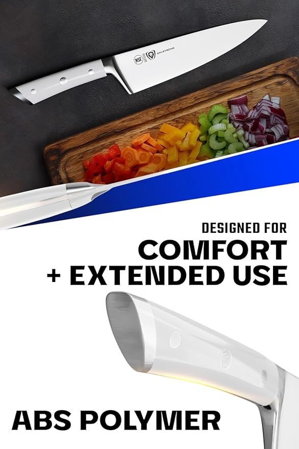 DALSTRONG Chef Knife - 8 inch Blade - Gladiator Series - Forged High Carbon German Steel - Razor Sharp Kitchen Knife - Professional Full Tang Knives - Glacial White Handle ABS - Sheath - NSF Certified