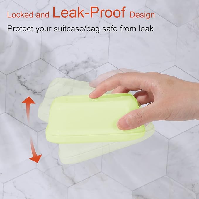Quatish Leakproof Soap Dish with Lid & Draining Layer, Shatterproof Travel Bar Soap Holder Case Container, Portable Travel Size Toiletries Essentials for Camping, Gym, Bathroom, Green
