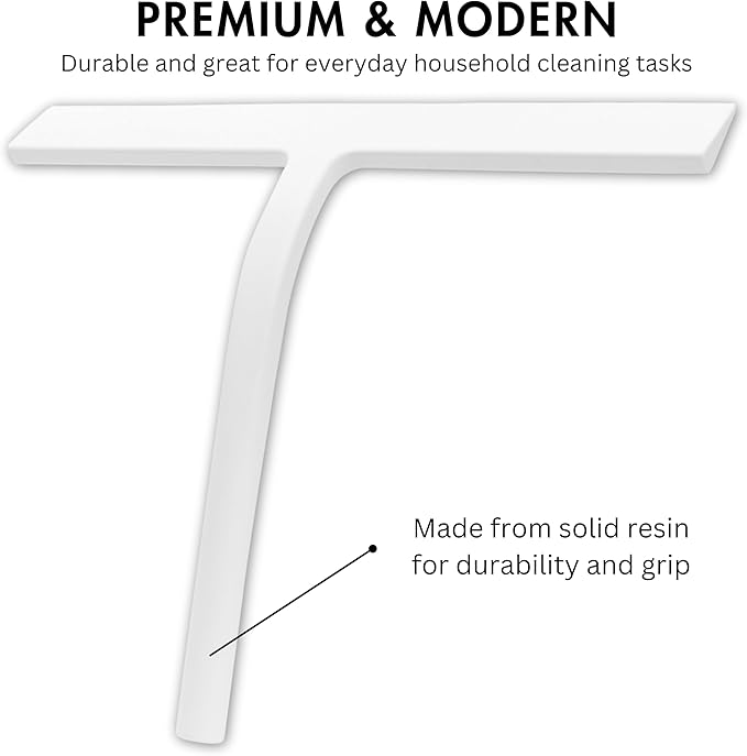 11 inch Squeegee Set with Over Wall Hanger, Suction Cup, and Hook, Glass Cleaning Squeegee for Shower Doors, Windows, Glass Doors, Bathrooms, Mirrors, Car Windshield - Matte White