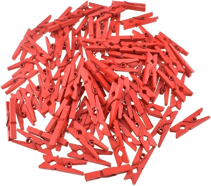 HAHIYO Red Wooden Clothes Pins Clothespins Mini Aviod Fall Apart 1 Inches Length 80 Pack Strong Springs No Rust No Discoloration for Laundry Bathroom DIY Craft Photos Food Opened Bags