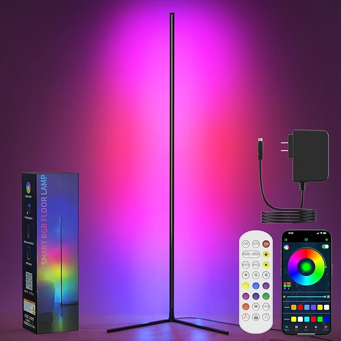 Upgraded Floor Lamp, 64.5''RGB LED Corner Lamp with App & Remote Control, 16 Million Colors & 300+ Scene, Standing Lamp with Music Sync for Living Room, Gaming Room,Bedroom