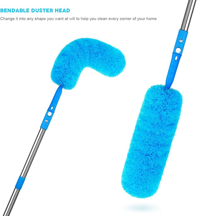 Window Squeegee,5 in 1 Bendable Head Window Squeegee for Home,61''Extension Poles,Bendable Head car Window Cleaner Tool,Squeegee for Shower Glass(Blue)