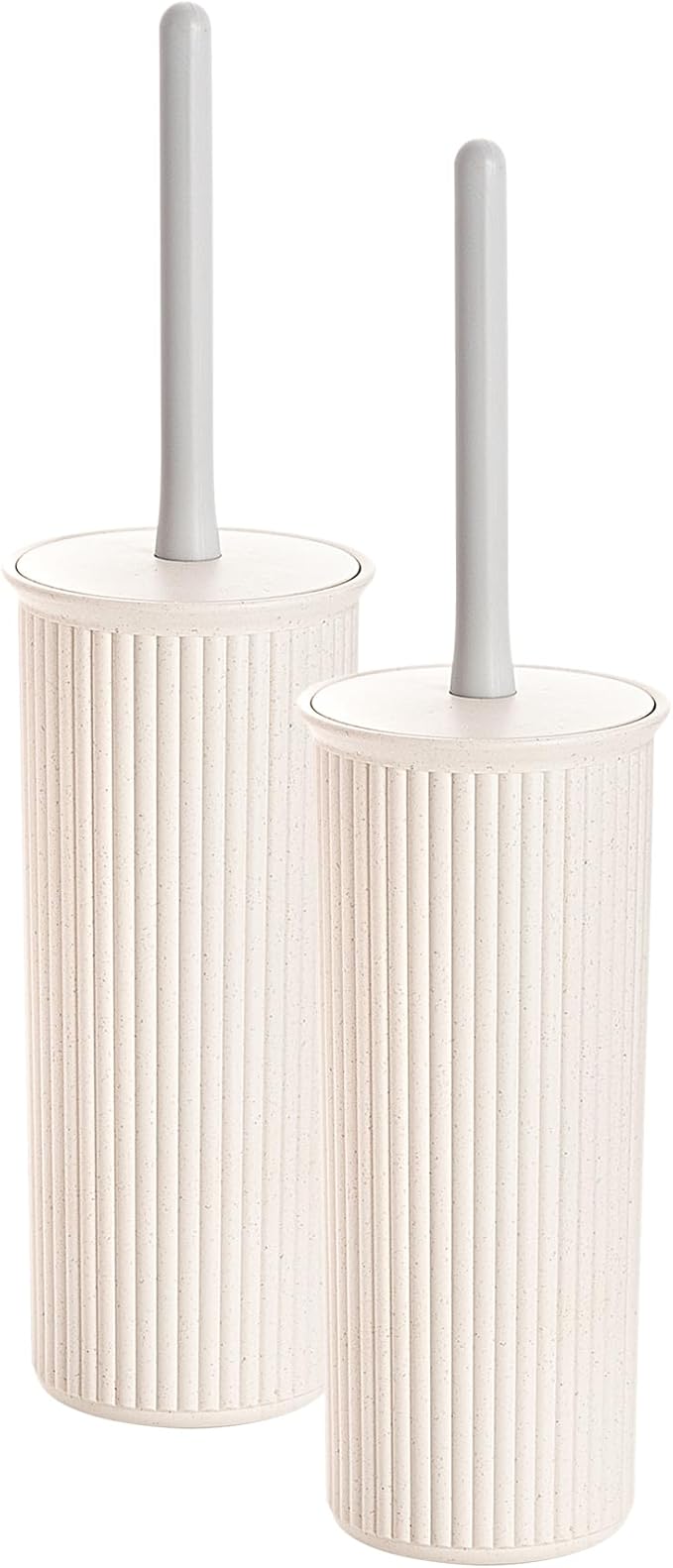 Eco-Friendly Decorative Plastic Toilet Bowl Brush and Holder Set, (2 Pack) Cleaner Scrubber for Bathroom - Ribbed Design