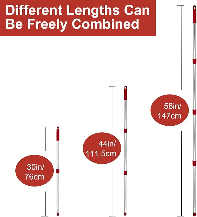 4 Section Stainless Spin Mop Replacement Handle for O Cedar Spin Mop Handle for Ocedar Spin Mop Handles Adjustable 30" to 58" Mop Stick Pole to Various Floor Clean, Universal Screw Joint (No Mop Head)