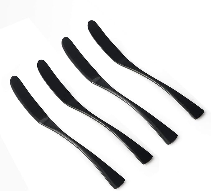 4-Pieces 18/10 Stainless Steel Butter Knife Set, Butter Spreader, Breakfast Spreads,Cheese and Condiments, Mirror Polishing Black