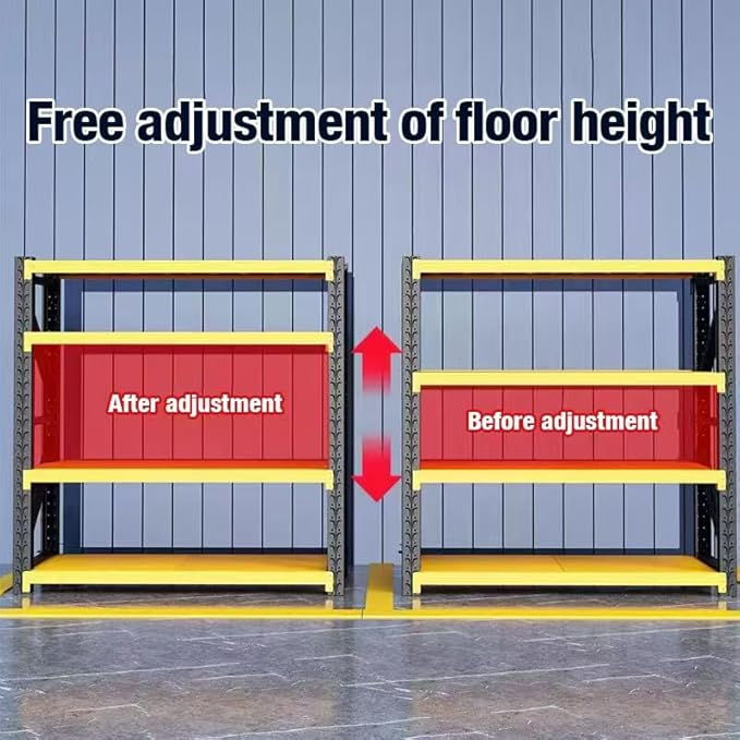 Storage Shelves Heavy Duty, Metal Garage Shelving Units, 4 Tier Storage Rack Shelf, Steel Industrial Shelving, Adjustable Standing Shelf for Basement/Warehouse (Yellow and Black, W59.06*D23.6*H78.74)