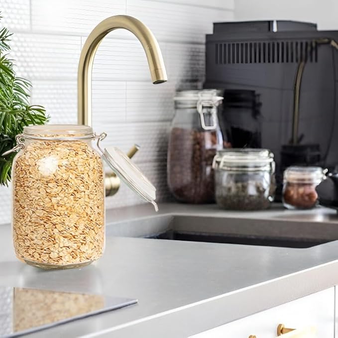 50oz Square Glass Food Storage Jars Storage Container with Clear Preserving Seal Wire Clip Fastening for Kitchen Canning Flour, Cereal, Pasta, Sugar, Beans