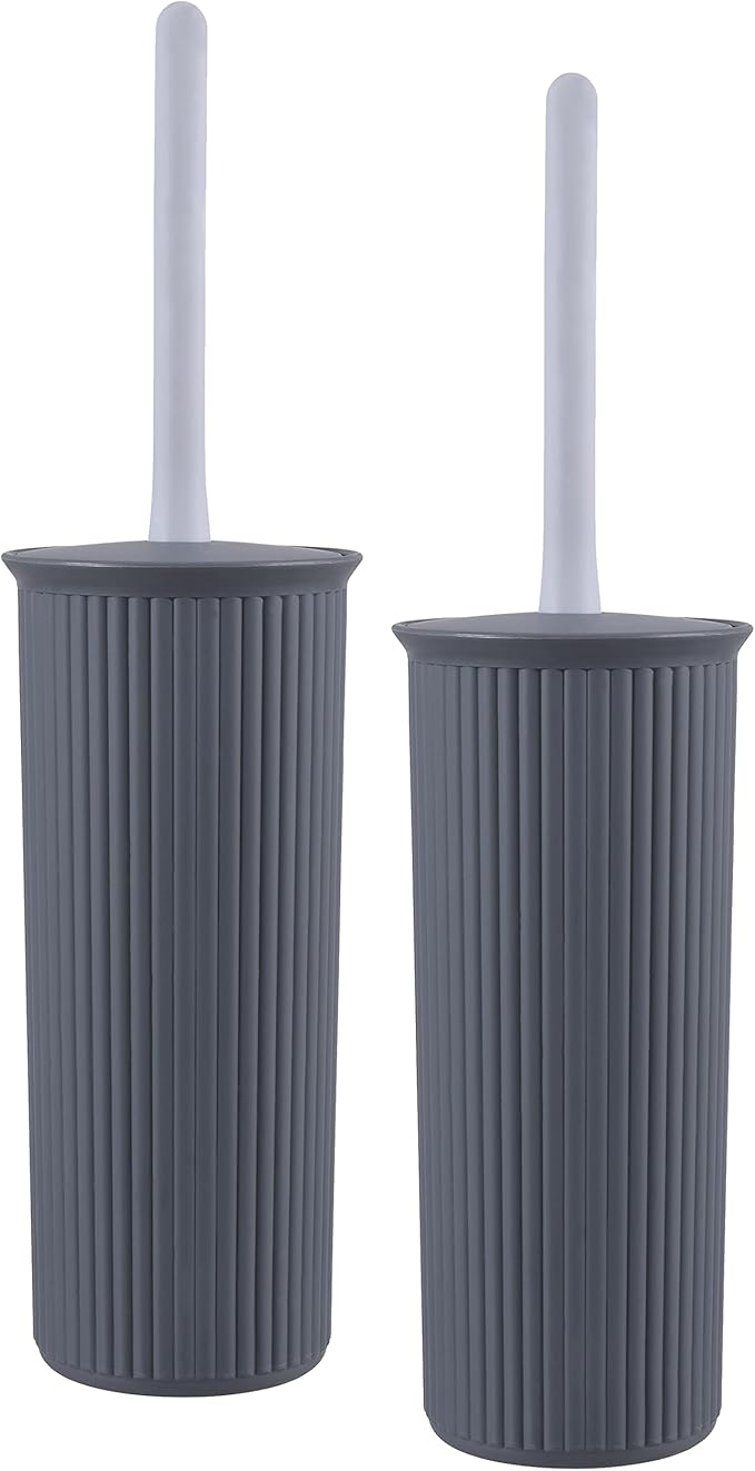 Superio Decorative Plastic Toilet Bowl Brush and Holder Set, Cleaner Scrubber for Bathroom (2, Grey)