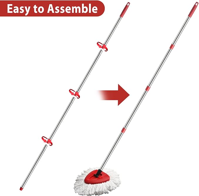 4-Section Spin Mop Replacement Handle- 2.5-5 Foot Mop Handle Replacement Stick Only Compatible with O Cedar Mop EasyWring (Mops Head & Base Not Included)