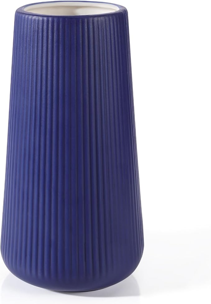 Navy Blue Ceramic Vase, GUKJOB Small Cute Flower Vase for Pampas Grass, Home, Living Room, Dining Table, Farmhouse, Office Decor, Bedroom, Table, and Kitchen Shelf (Navy Blue)