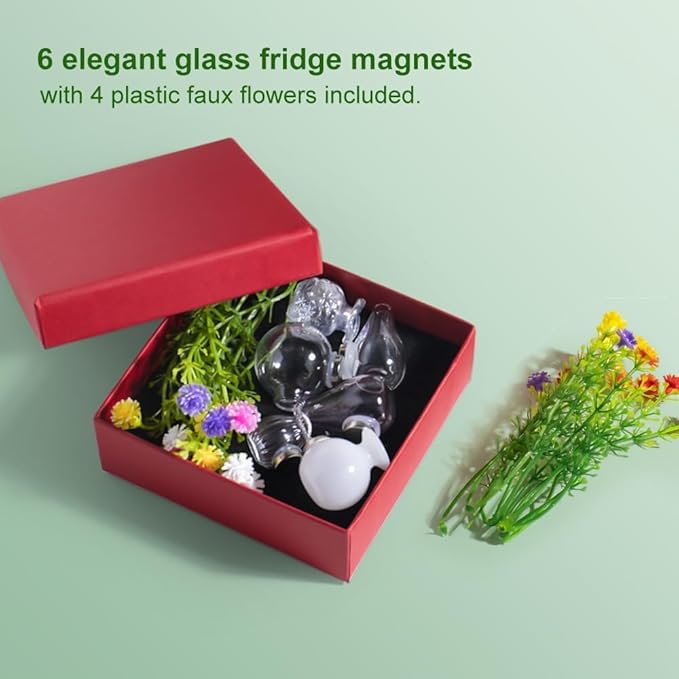 rhinocats Mini Vase Fridge Magnets, Locker Magnets,Cute Decorative Glass Magnetic Vases for Refrigerator Kitchen Office (6 Pack)