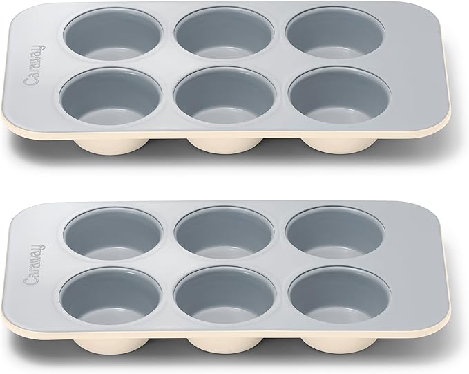 Caraway Nonstick Ceramic 6 Cup Muffin Pan Duo – Non-Toxic, PTFE & PFOA Free – Oven Safe – Aluminized Steel Core – Small Muffin Pan for Baking Cupcakes, Muffins & More - Cream