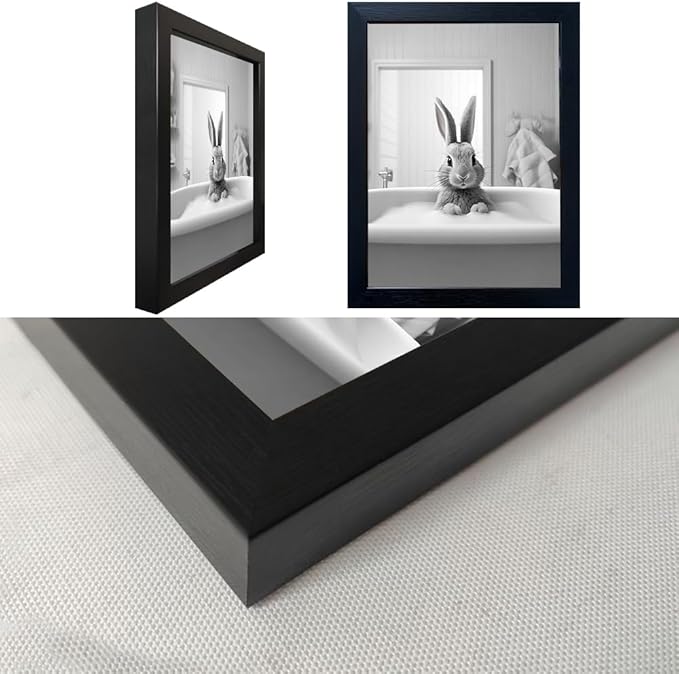 Melpa Art Kids Bathroom Wall Decor, Black and White Cute Animal Canvas Print Painting, Funny Rabbit in Bathtub Bathroom, Farmhouse Picture Wall Decor Artwork