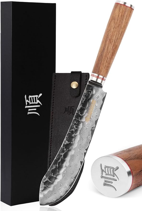 YOUSUNLONG Breaking Knives 8 inch Butcher Knife Japanese Hammered Damascus Steel Natural Walnut Wooden Handle