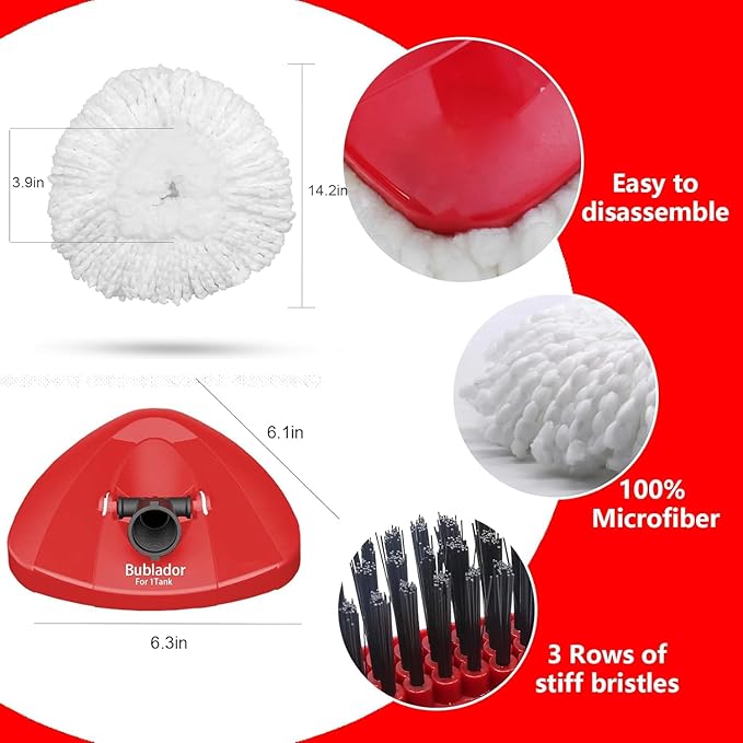 Spin Mop Head Replace Compatible with O Cedar EasyWring 1 Tank, Upgraded Scrub Brush and Base, 2 Microfiber Mop Replacement Head, 1 Handle, Easy to Install Attachments