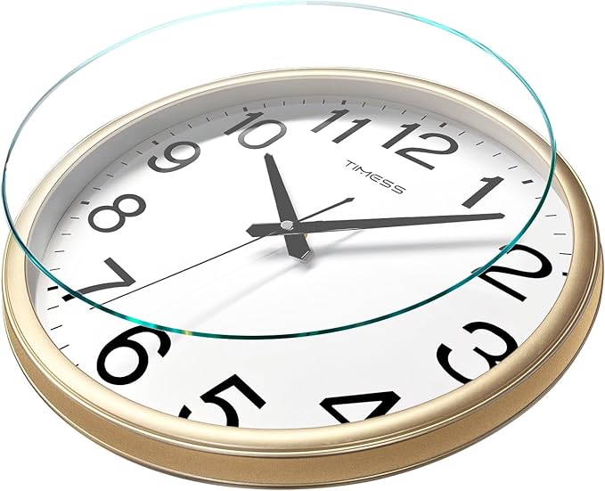 Wall Clock, 13 Inch Large Dial Non-Ticking Silent Battery Operated Quality Analog, Ultra-Quiet Movement Quartz, Timeless Stylish Clock, Ideal Modern Home, Office Décor (Gold)