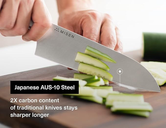 Misen Japanese Santoku Chef Knife - 7.5 Inch High Carbon Stainless Steel - Classic Japanese Knife Design for Cutting, Slicing, and Chopping - Razor Sharp Japanese Style Kitchen Knife, Red