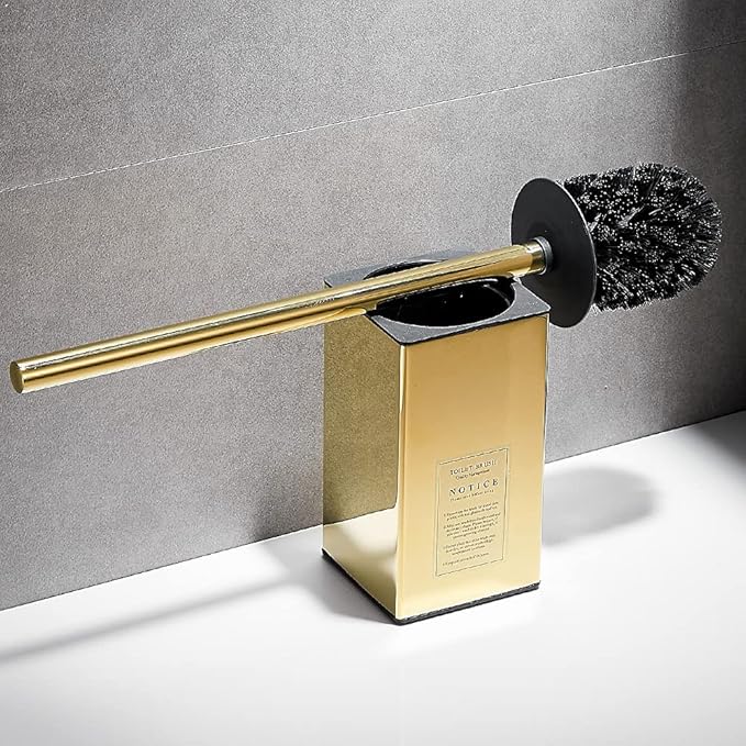 Freestanding Toilet Brush Holder for bathrooms 304 Stainless Steel Toilet Brush Stand Square Storage and Organization Rust Resistant 17-inch high Polished Gold Finished