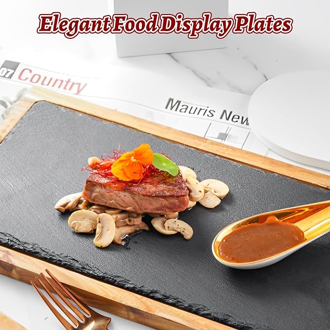 6 Pack 12x6 Inch Large Slate Cheese Board, Natural Stone Serving Plates, Black Charcuterie Board Cutting Board, Gourmet Serving Platter Tray for Cheese Sushi Pastry Bread Snack Meat Pastry