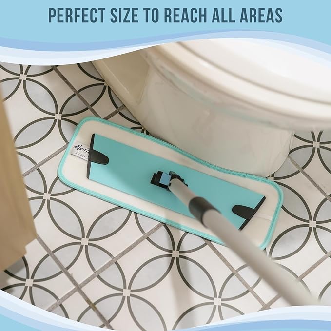 Don Aslett's 12" Mop with 2 Reusable Microfiber Pads (Aqua) Bathroom or Kitchen | 360° Rotating Head | Machine Washable | Extending Pole
