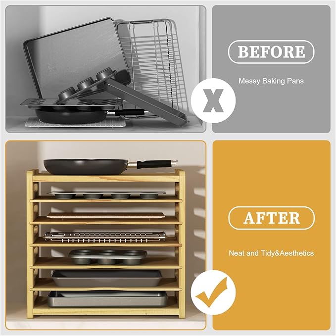 7 Tier Wooden Cabinet Tray Dividers,Kitchen Cabinet Tray Divider for Pans, Storing pans, Baking trays, Cutting Board