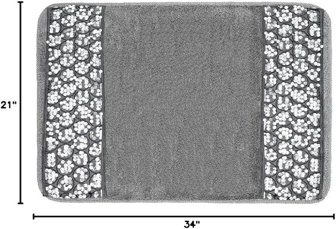 Zahari Home Sinatra Modern Bathroom Rug Classic Luxury Bath Rug Contemporary Decor Silver Bath Mat for Shower Unique Design Stylish Bathroom Rug Bath Shower Tub Decor Bling Silver