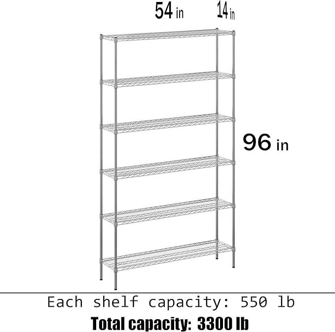 14" Deep x 54" Wide x 96" Height Wire Shelving Kit | 6-Tier | NSF Commercial Storage Rack Unit