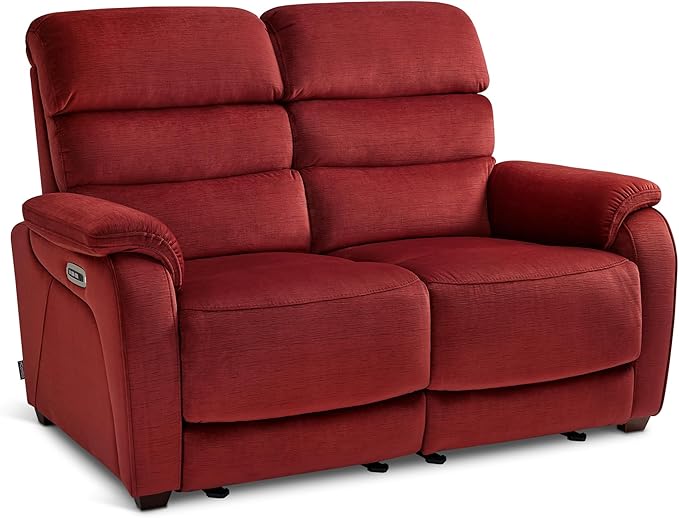MCombo Zero Wall Recliner Loveseat, Power Recliner Loveseat with Adjustable Headrest, USB A & C Charge Ports, Wood Legs, for Living Room, RVs, Small Spaces (Fabric, ST258M1, Burgundy)