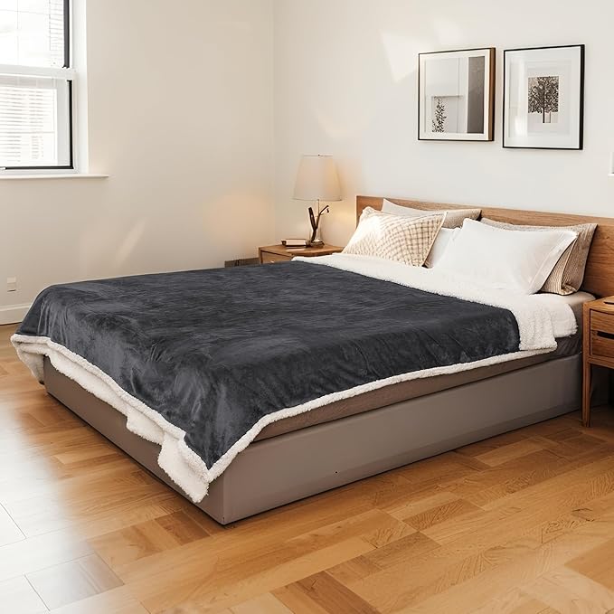 Electric Heated Blanket Throw Size 50"x60" - Microplush & Sherpa Fabric Dual-Sided, 6 Heat Settings & 3 Hours Auto Off, Soft & Cozy Warming Throw for Home, Office, or Bed, Machine Washable, Iron Gray