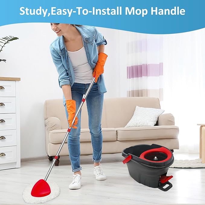 2 Pack Spin Mop Replacements Head Compatible for O ceda EasyWring 1 Tank System, Microfiber Mops Refills Hardwood Floor Cleaning, Base and 30-58in Handle Set Combo
