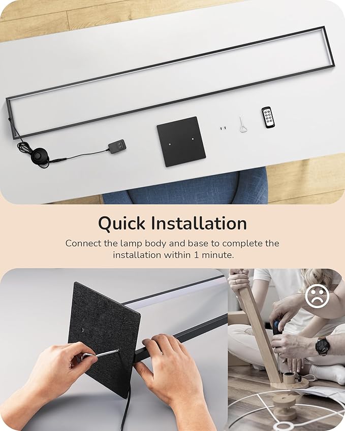 EDISHINE LED Floor Lamp, 55" Modern Minimalist Rectangular Corner Light, 3000K-6000K Dimmable, Remote Control & Foot Switch, Metal Base Standing Lamps for Living Room, Bedroom, Office, Black