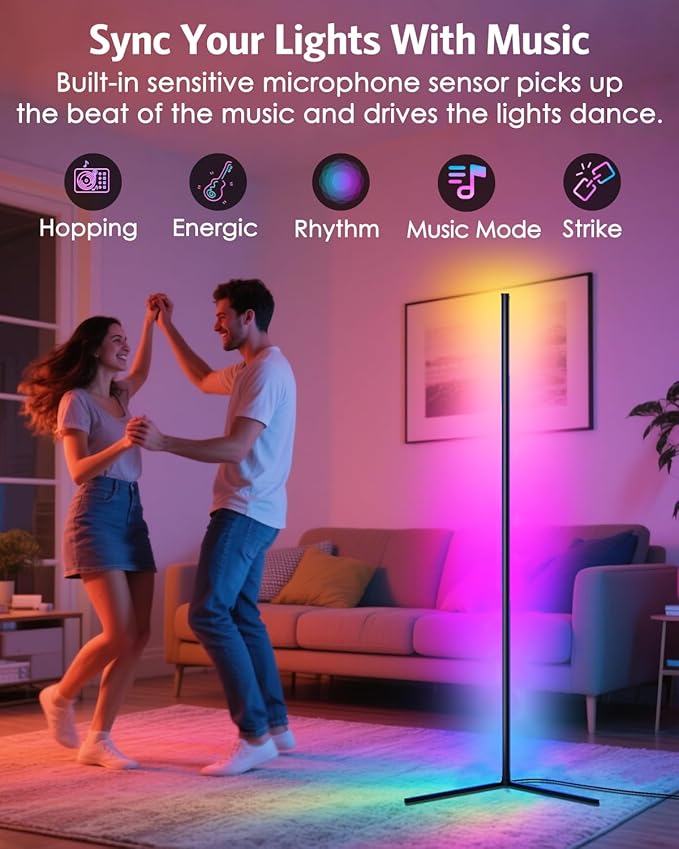 Upgraded Floor Lamp, 64.5''RGB LED Corner Lamp with App & Remote Control, 16 Million Colors & 300+ Scene, Standing Lamp with Music Sync for Living Room, Gaming Room,Bedroom
