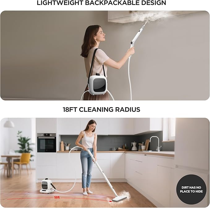 Steam Cleaner,Heavy-duty Steam Cleaners for Home,Detachable Handheld Steamer for Cleaning,248°F Steam Mop for Floors, Cars,Furniture,Tiles, Kitchen,Bathroom,Grout and More,21-Piece Kit Include