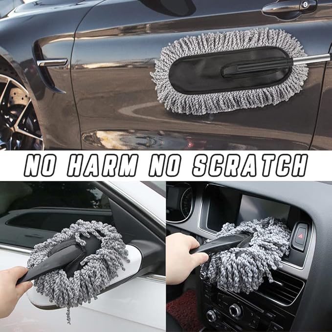 Microfiber Car Duster Cleaning and Car Dash Brush Supplies for Dashboard Exterior Dust Interior Cleaner with Long Retractable Handle to Trap Dust and Pollen for Cars Truck Bike RV Boats Motorcycle