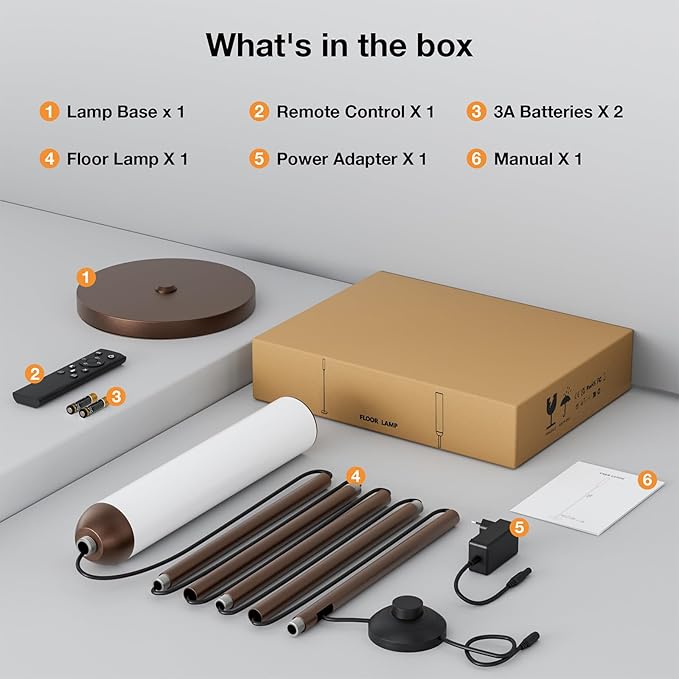 LED Floor Lamp with Remote Control, 65" Standing lamp with Stepless Adjustable 3000K-6500K Colors & 5%-100% Brightness, Foot Switch(Brown)