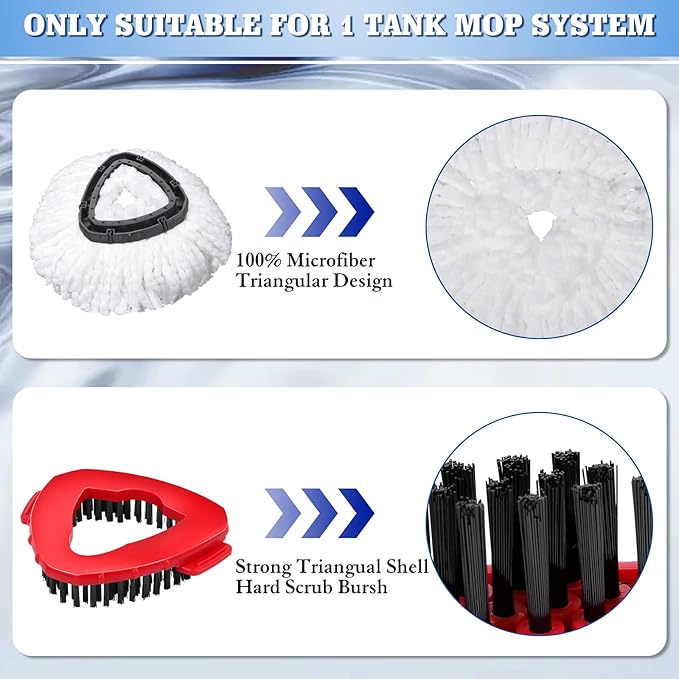 4 Packs Spin Mop Replacement Heads Compatible with Oceda EasyWring 1-Tank System, 30-58" Mop Handle,Scrub Brush and Base Combo Set,Mop Refills Easy to Replace and Cleaning (White,1-Tank)