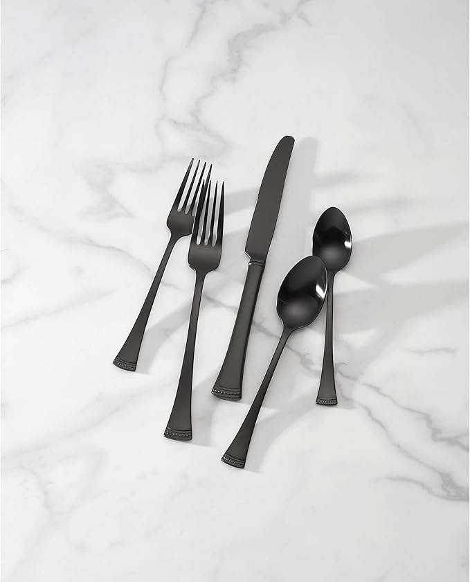 Lenox Portola Satin Black Piece Flatware Set, 20 Count, Metallic