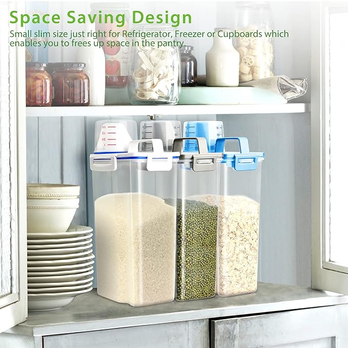 Rice Storage Container, 3 to 5Lbs Dry Food Airtight Container, Pet Dog Cat Food Canister, BPA Free Clear Plastic Kitchen and Pantry Organization Bin for Oatmeal, Grain, Cereal, Pasta, Flour