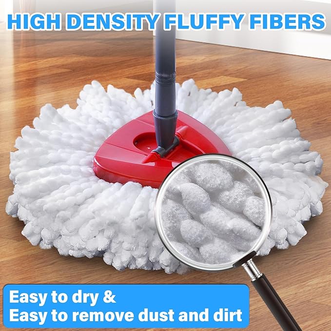 6 Pack Mop Heads Replacements for O-Cedar, Mop Replace Head Refills, Easywring Spin Mop Heads Replacements, Easy-to-Replace, Microfiber, Machine Washable, Easy Cleaning, White