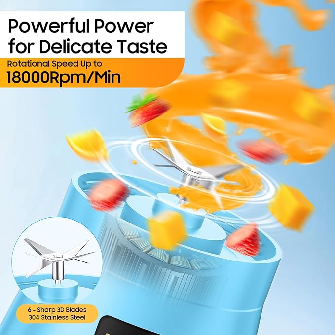 Portable Blender for Smoothies & Shakes - Personal Blender with 12Oz Traveling Cup, BAP Free, 6 Stainless Steel Blades, Freshly Squeezed for Office/Picnic/Sports