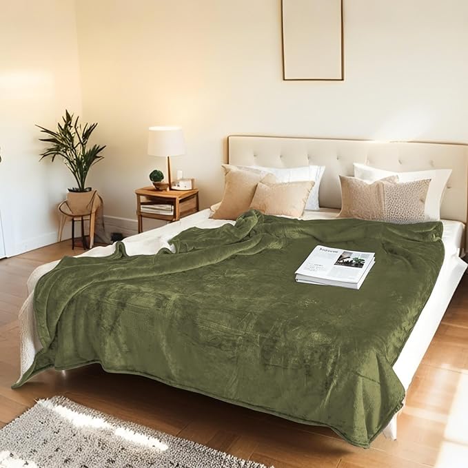 Electric Heated Blanket Twin Size 62"x84" - Microplush & Sherpa Fabric Dual-Sided, 6 Heat Settings & 1-10 Hours Auto Off , Cozy Warming Throw for Home, Office, or Bed, Machine Washable, Olive Green