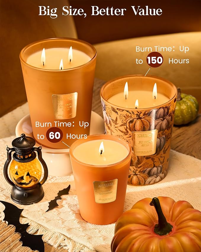 M&SENSE Pumpkin Spice Scented Candle, Soy Candles 14.1oz 60H Burn Time Slow Burning, Fall Scent Unique Halloween Gifts Home Decor