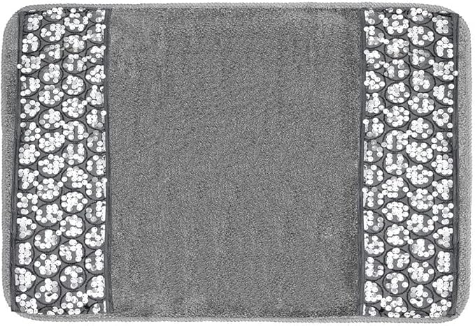 Zahari Home Sinatra Modern Bathroom Rug Classic Luxury Bath Rug Contemporary Decor Silver Bath Mat for Shower Unique Design Stylish Bathroom Rug Bath Shower Tub Decor Bling Silver