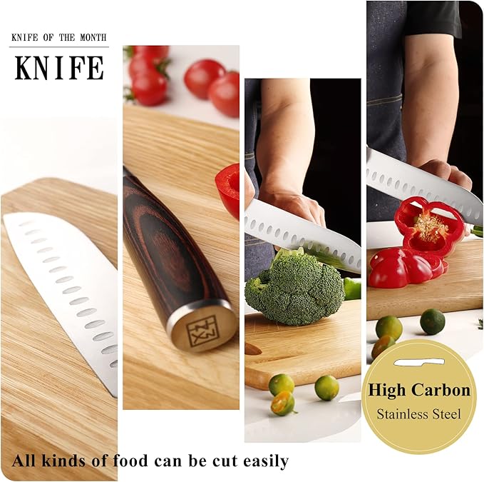 KEEMAKE Santoku Knife Set of 3pcs, Japanese Chef Knife Sets with German High Carbon Stainless Steel 1.4116 Kitchen Knives, Pakkawood Handle Cutting Knives